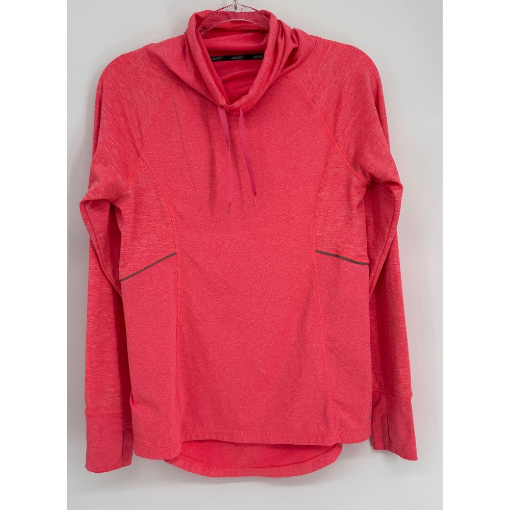 Avia Womens Coral Pink Heathered Cowl Neck Pullover Thumbhole Top Sz‎ S